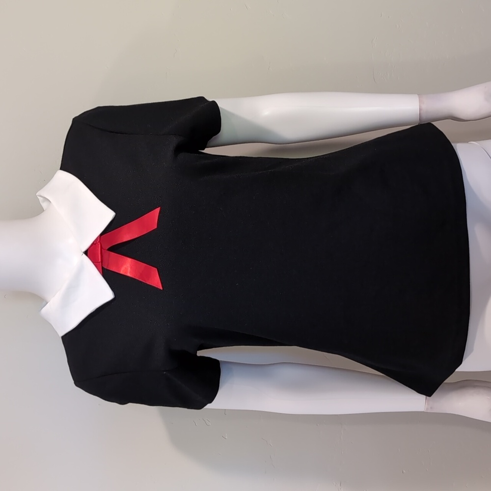 SHEIN Black Top With Collar And Red Satin Bow Size Large